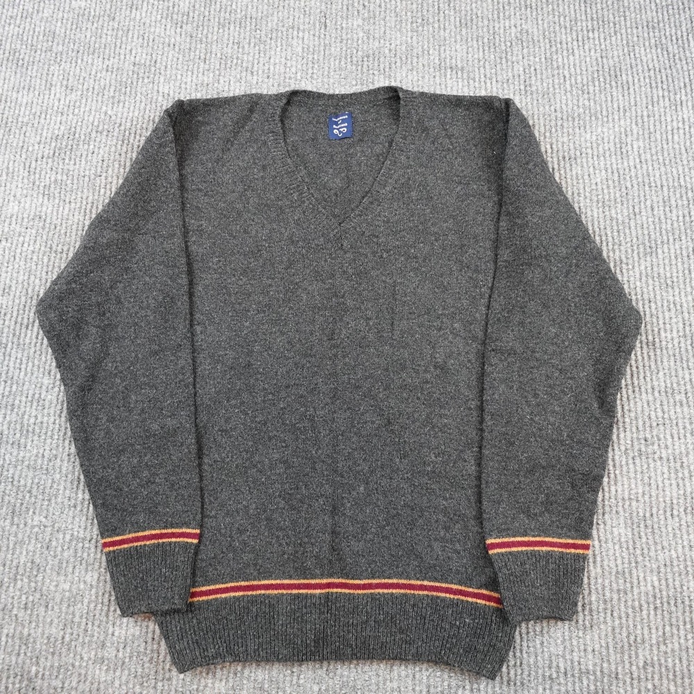 Lochaven Of Scotland Sweater Mens Small Gray Lambswool V Neck Harry Potter